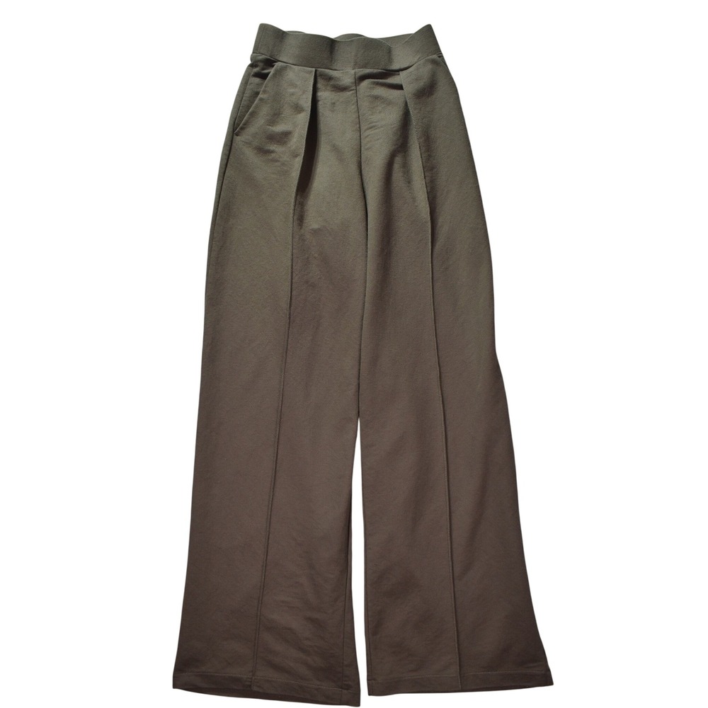HM Women XS Olive Green Wide Leg High Waist Pleated Jersey Trousers Pants
